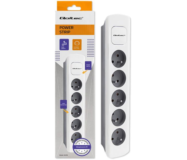 QOLTEC Listwa zasilająca - 5 gniazd, 1.8m, biało-szara 50296 - 1122529 - zdjęcie 2